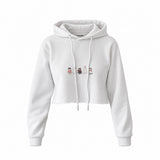 Christmas Kitty Parade Crop Hoodie — Beyaz — Ön baskı