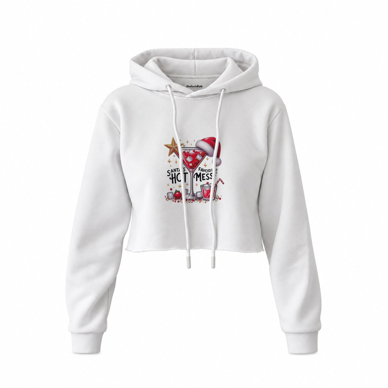 Hot Mess Crop Hoodie — Beyaz — Ön baskı