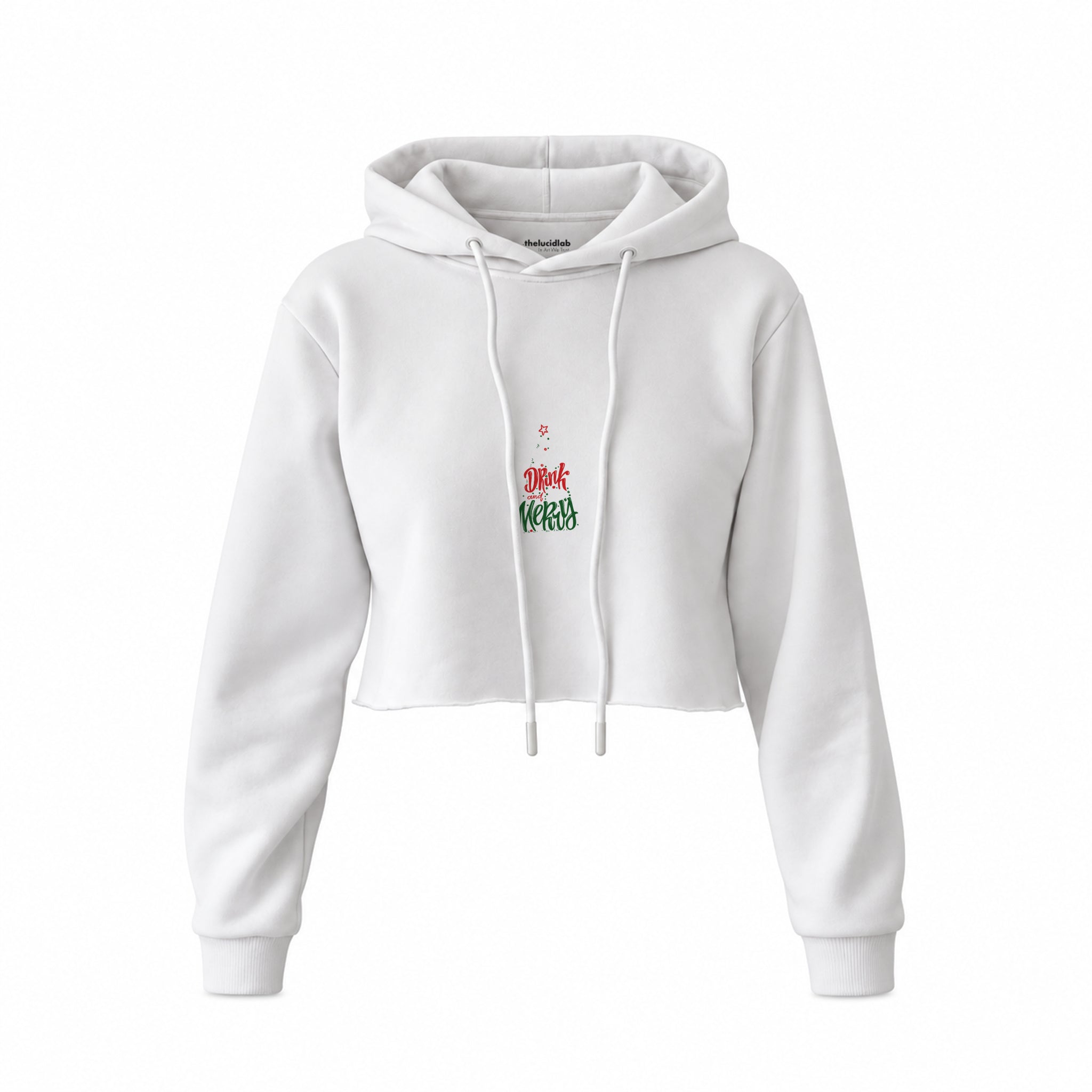Merry Cat Moments Crop Hoodie — Beyaz — Ön baskı