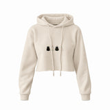 Twinkle Puffy Cats Crop Hoodie — Krem — Ön baskı