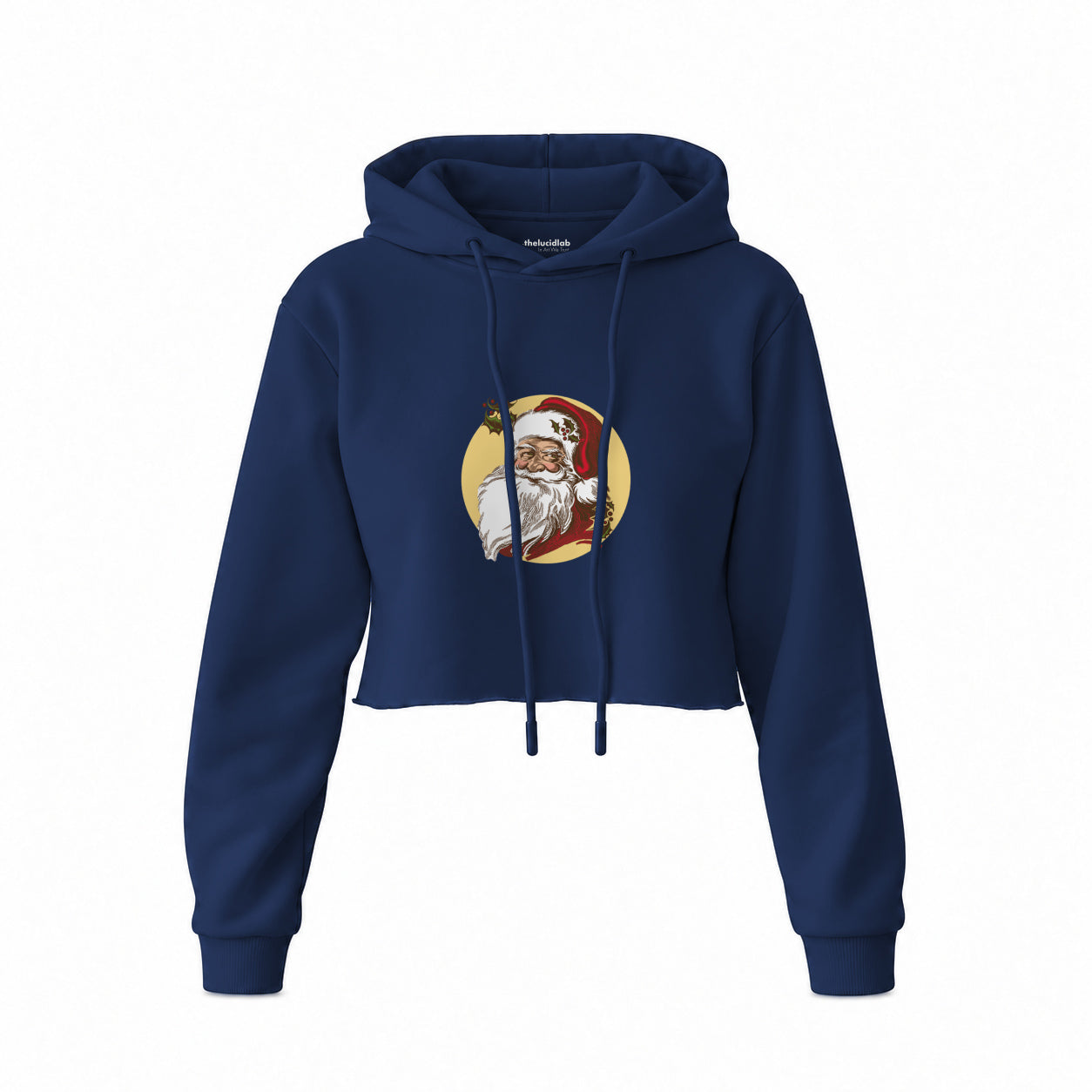 Vintage Santa Portrait Crop Hoodie — Lacivert — Ön baskı