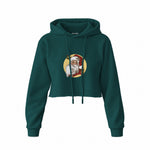 Vintage Santa Portrait Crop Hoodie — Koyu Yeşil — Ön baskı