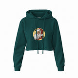 Vintage Santa Portrait Crop Hoodie — Koyu Yeşil — Ön baskı
