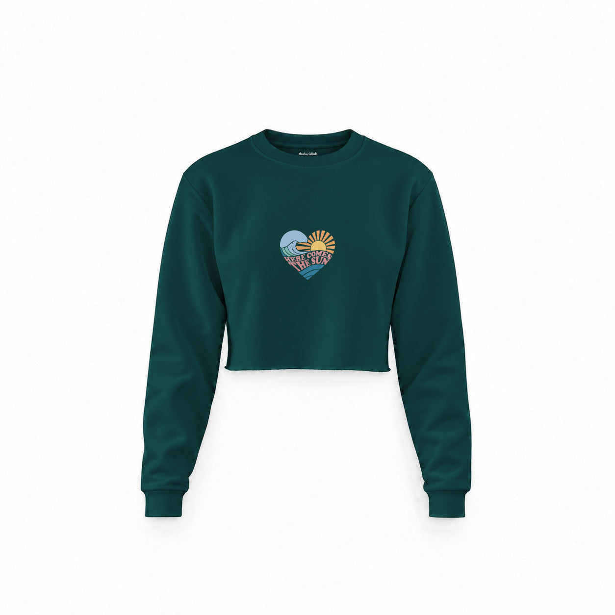 Here Comes The Sun Crop Sweatshirt — Koyu Yeşil — Ön baskı