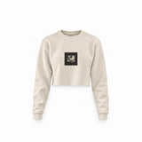 Vinyl Dreams Crop Sweatshirt — Krem — Ön baskı