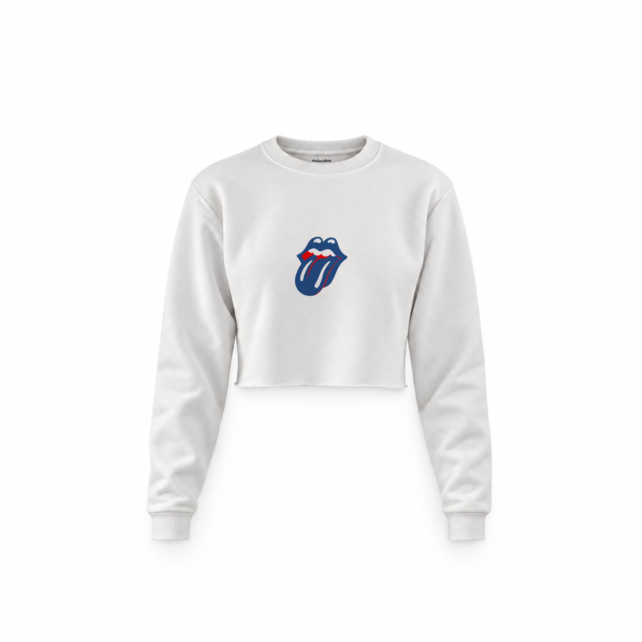 The Rolling Stones Blue Crop Sweatshirt — Beyaz — Ön baskı