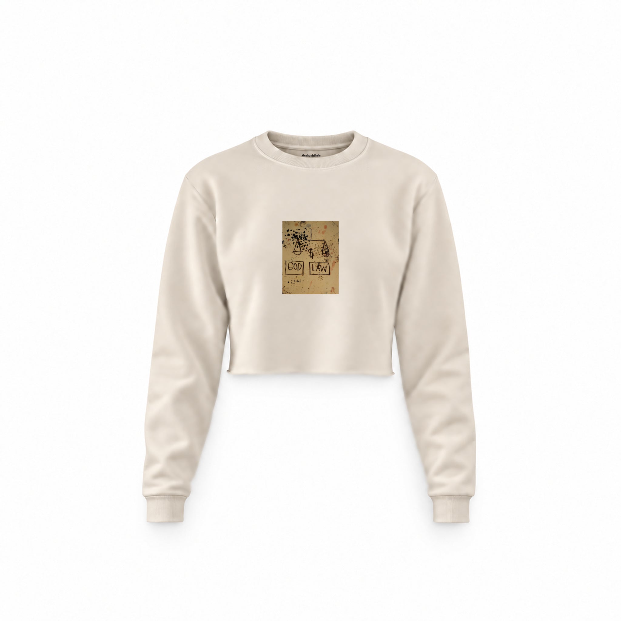 God, Law (1981) - Basquiat Crop Sweatshirt — Krem — Ön baskı