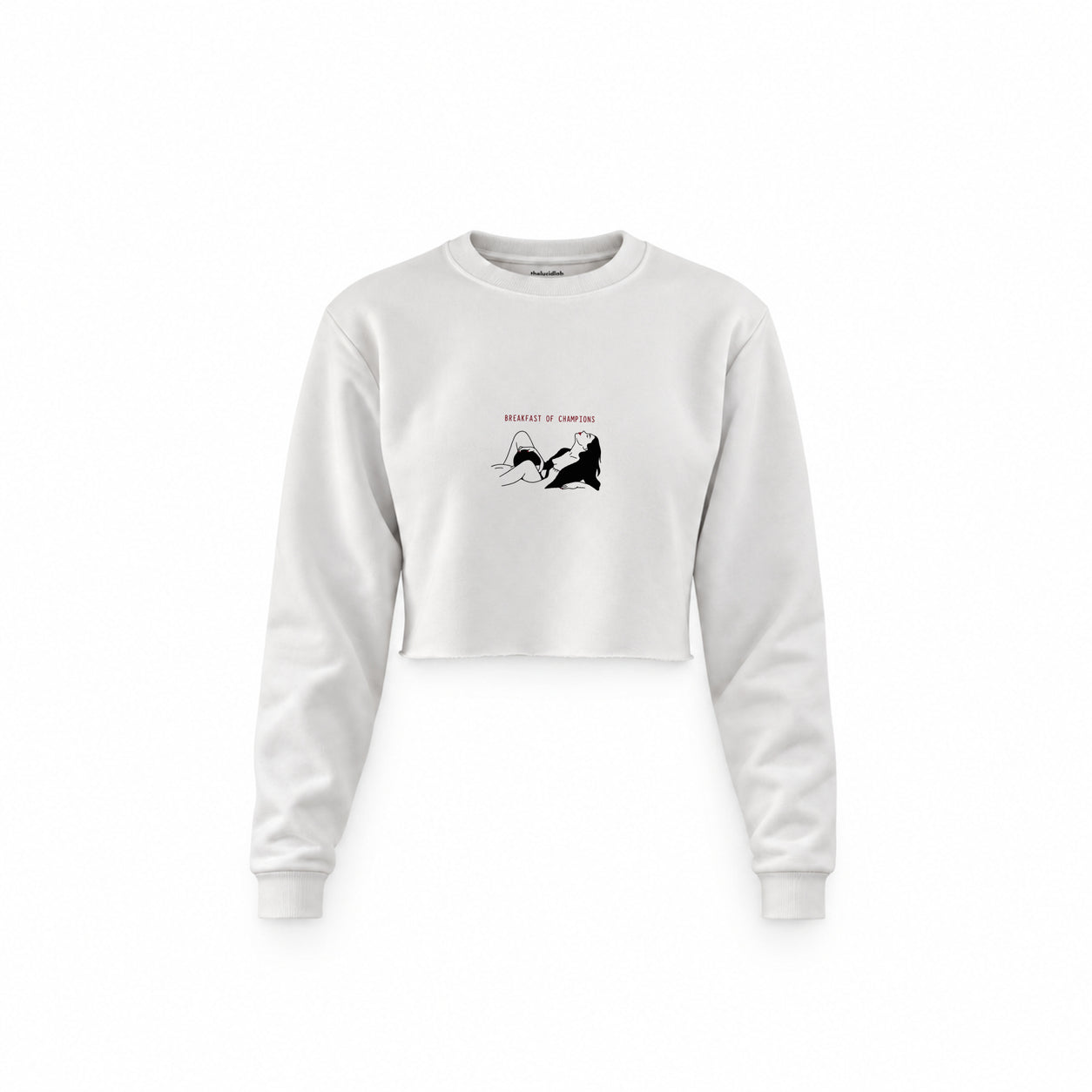 Breakfast of Champions Crop Sweatshirt — Beyaz — Ön baskı
