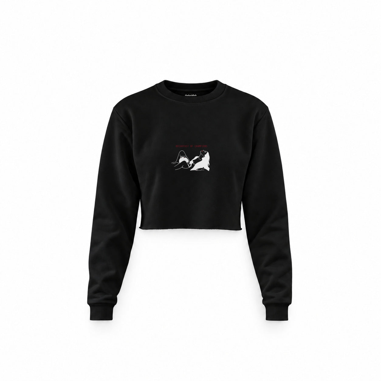 Breakfast of Champions Crop Sweatshirt — Siyah — Ön baskı