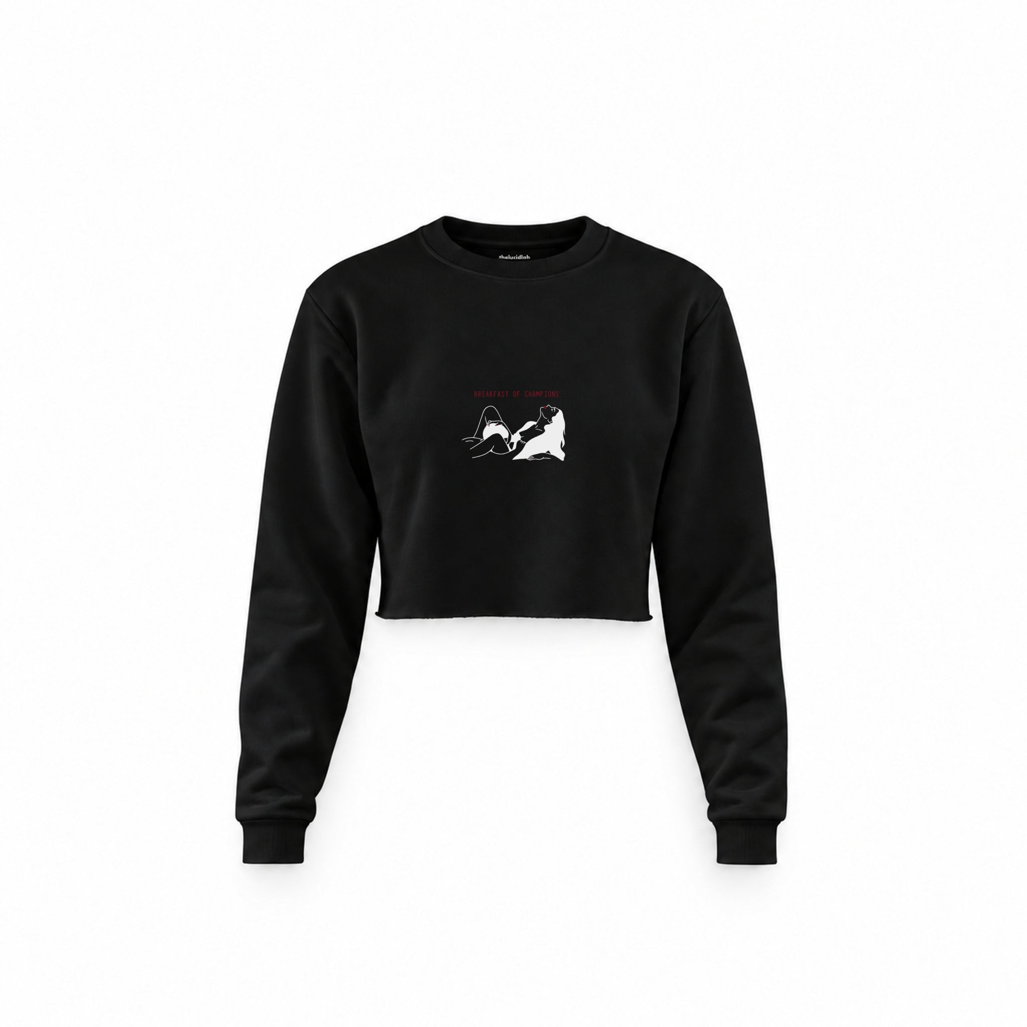 Breakfast of Champions Crop Sweatshirt — Siyah — Ön baskı