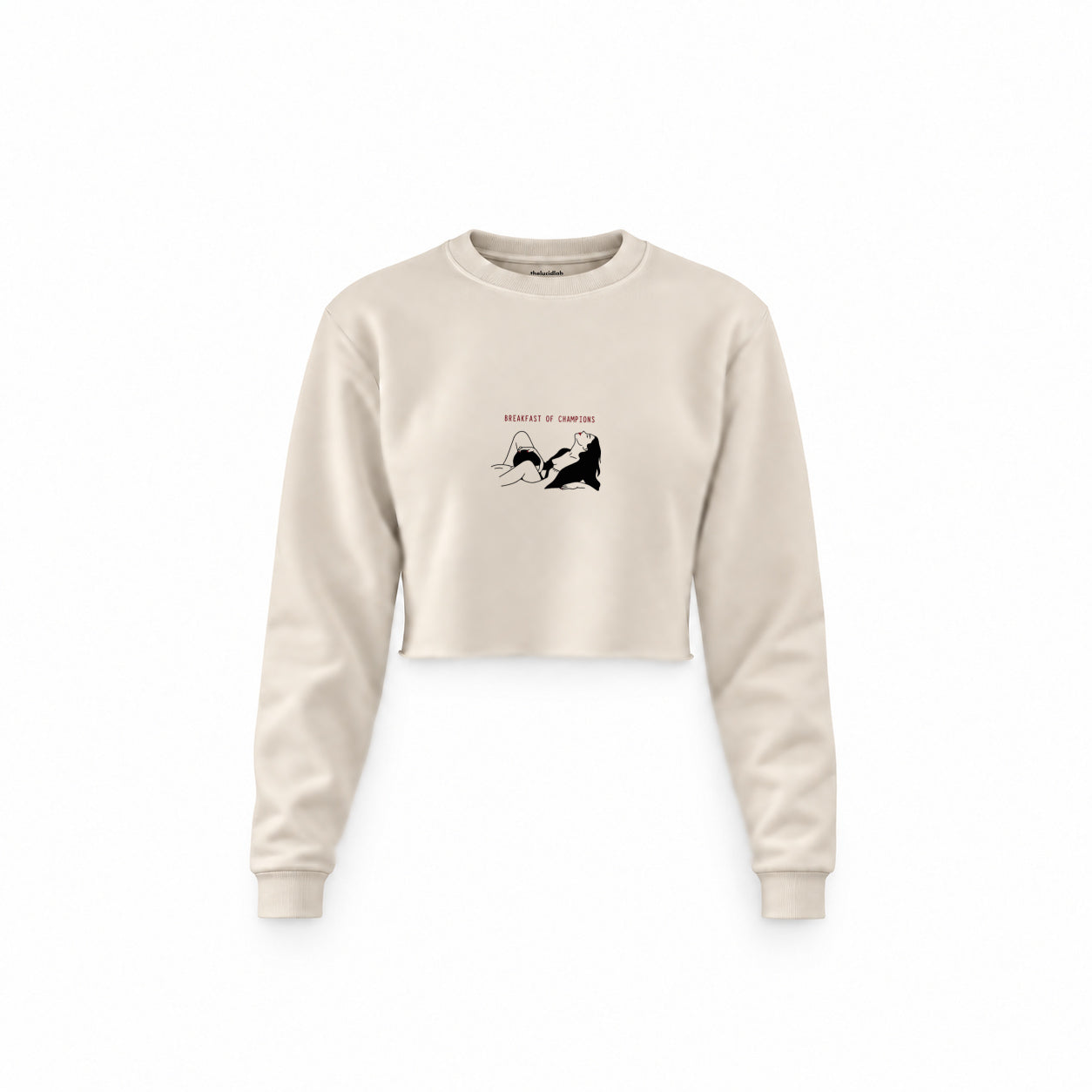 Breakfast of Champions Crop Sweatshirt — Krem — Ön baskı