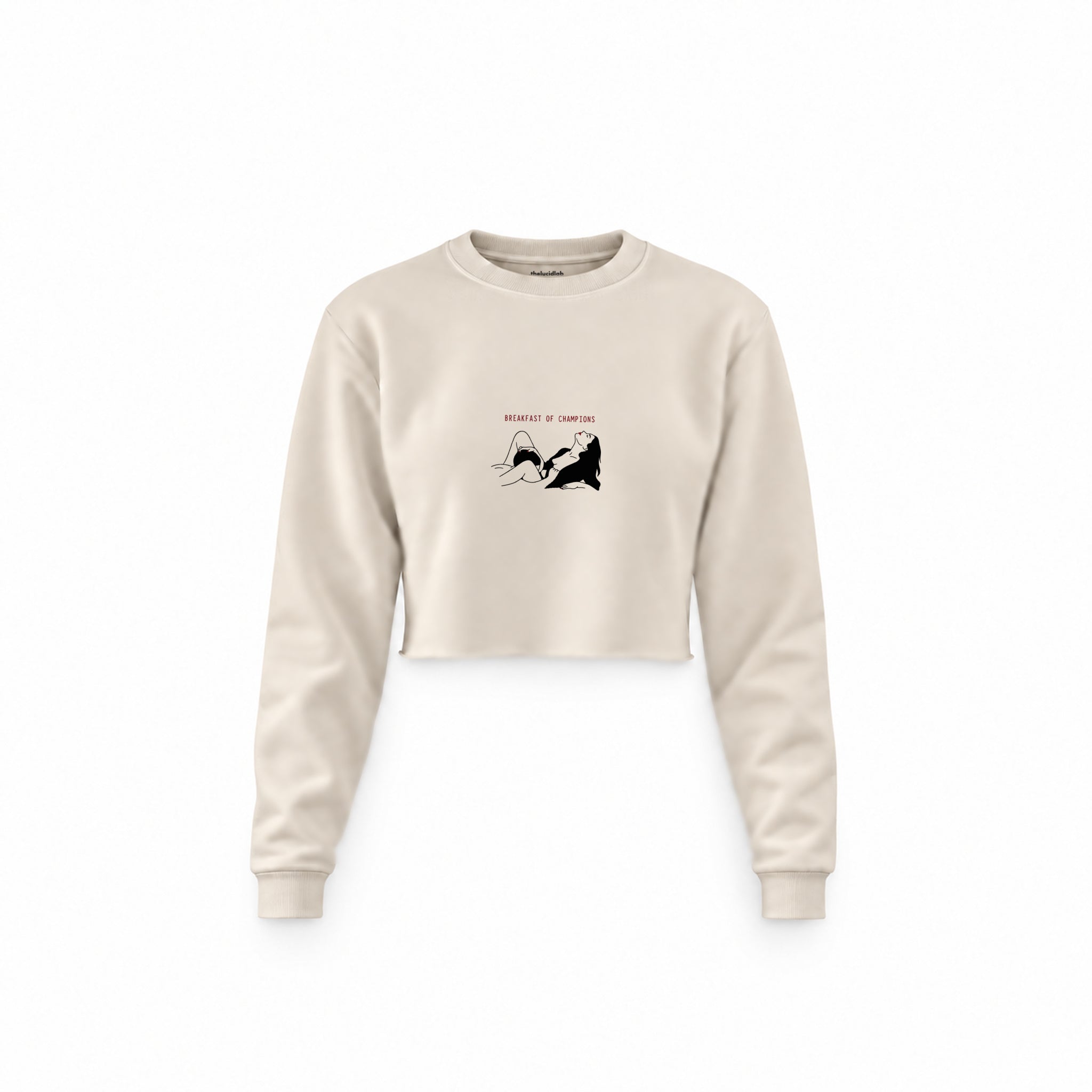 Breakfast of Champions Crop Sweatshirt — Krem — Ön baskı