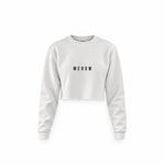 Meoow Crop Sweatshirt — Beyaz — Ön baskı