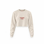 Warning I Bite Crop Sweatshirt — Krem — Ön baskı