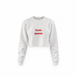 Toxic Queen Crop Sweatshirt — Beyaz — Ön baskı