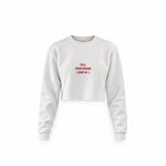 Tell Your Boobs Crop Sweatshirt — Beyaz — Ön baskı