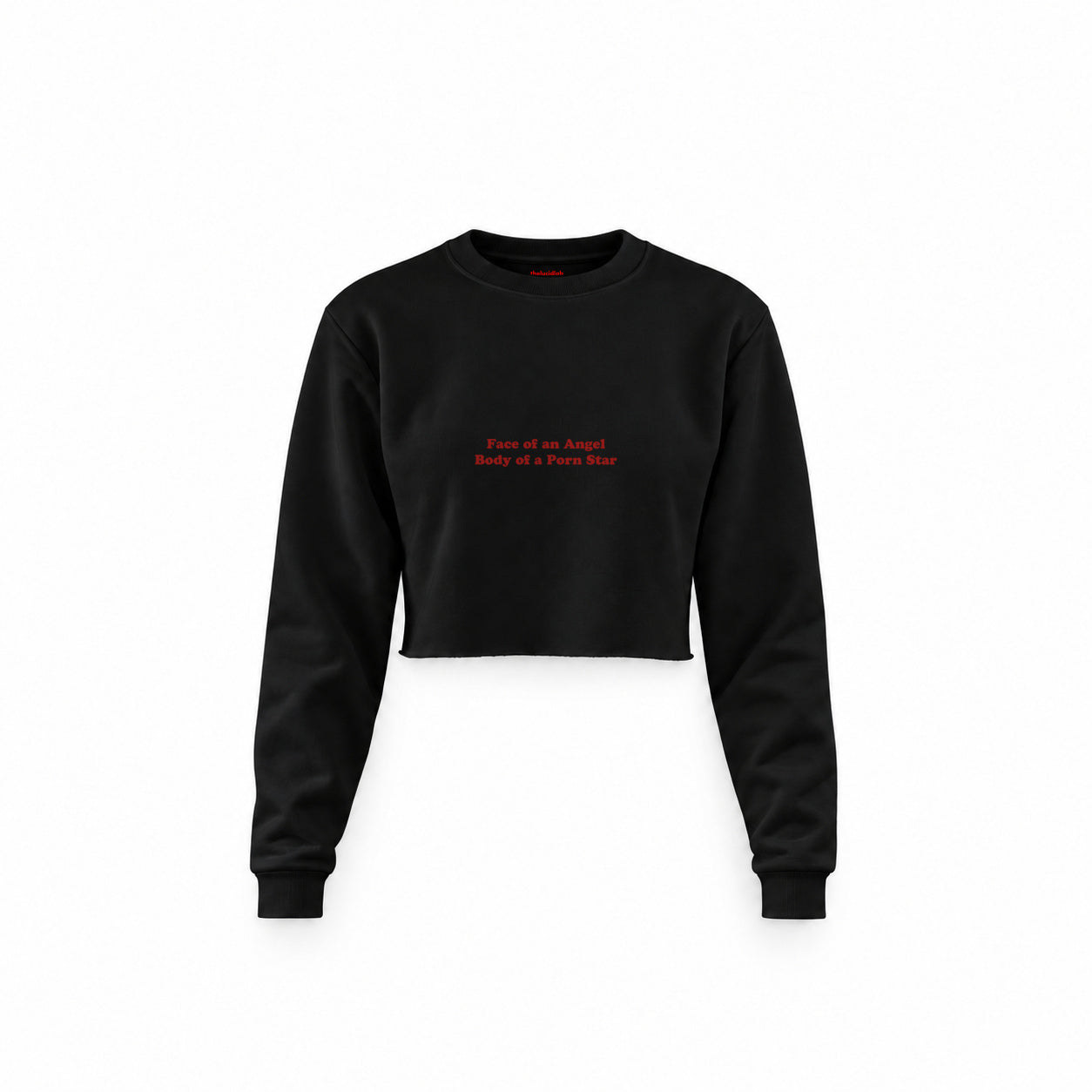 Face & Body Crop Sweatshirt — Siyah — Ön baskı