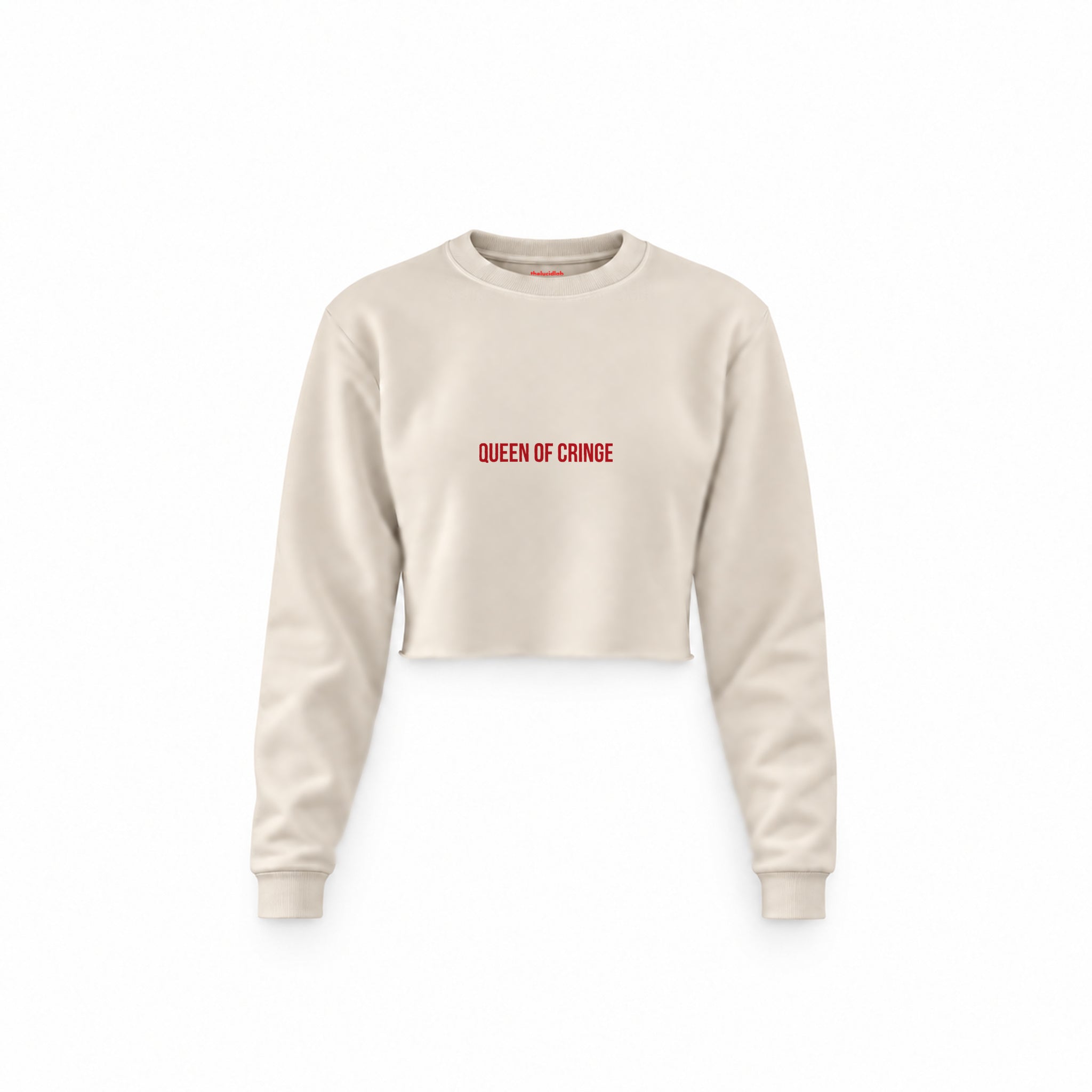 Queen Of Cringe Crop Sweatshirt — Krem — Ön baskı
