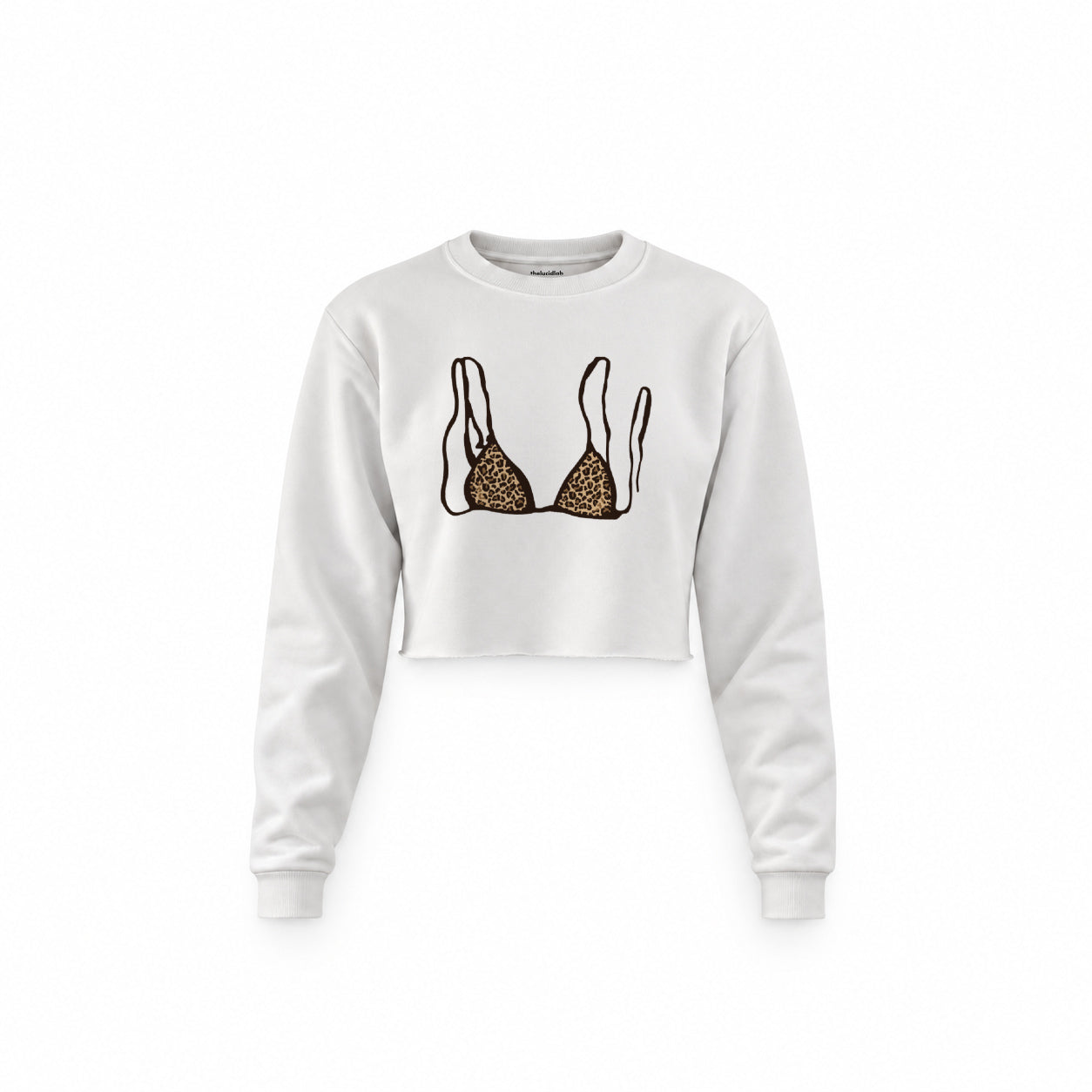 Leopard Bikini Crop Sweatshirt — Beyaz — Ön baskı