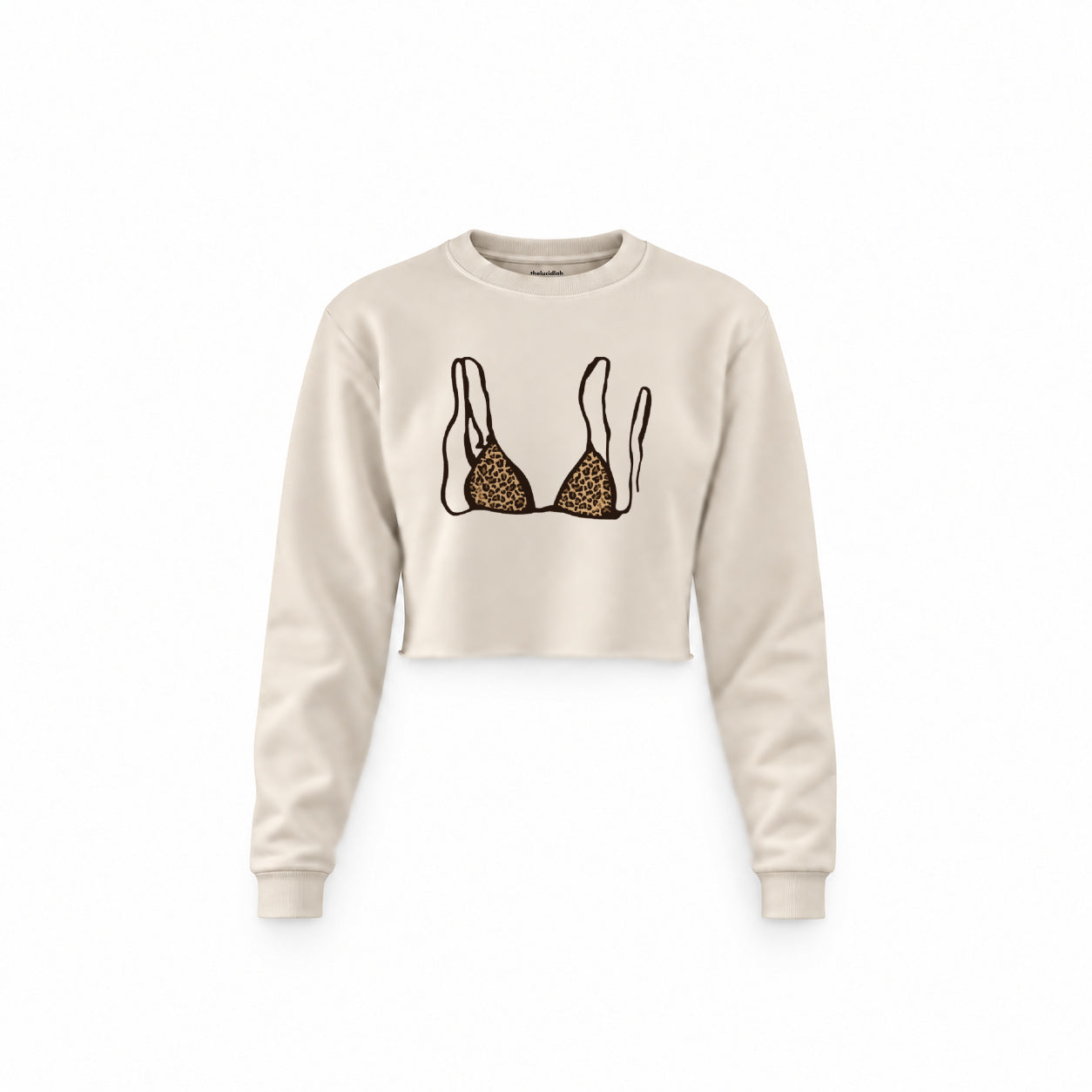Leopard Bikini Crop Sweatshirt — Krem — Ön baskı
