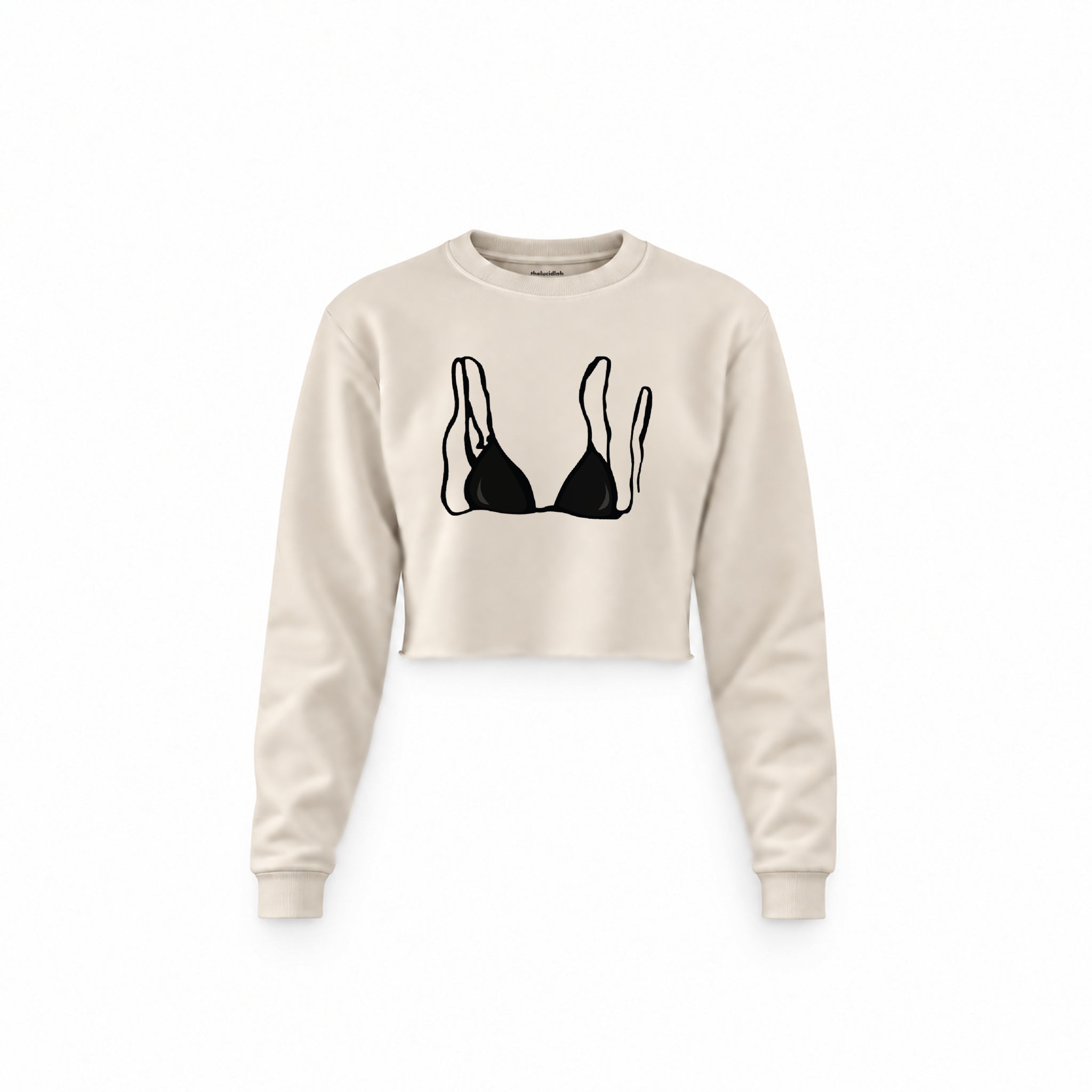 Black Bikini Crop Sweatshirt — Krem — Ön baskı