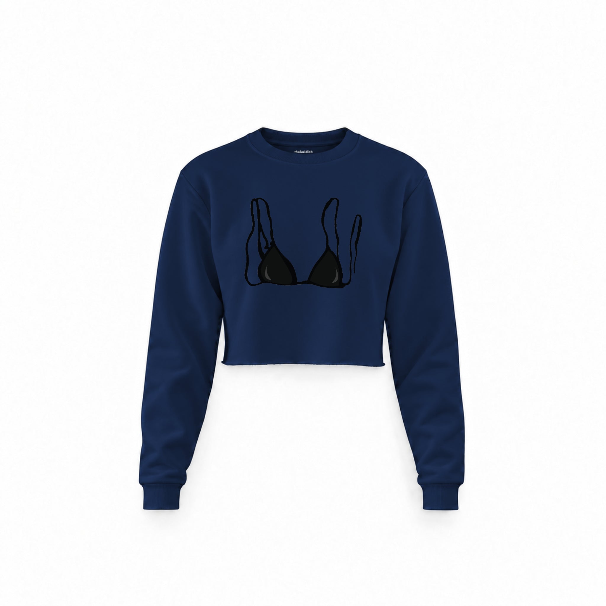 Black Bikini Crop Sweatshirt — Lacivert — Ön baskı