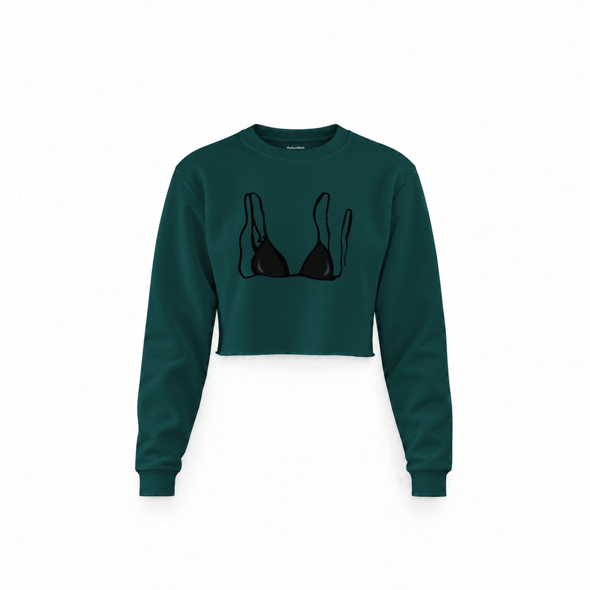 Black Bikini Crop Sweatshirt — Koyu Yeşil — Ön baskı