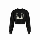 White Bikini Crop Sweatshirt — Siyah — Ön baskı