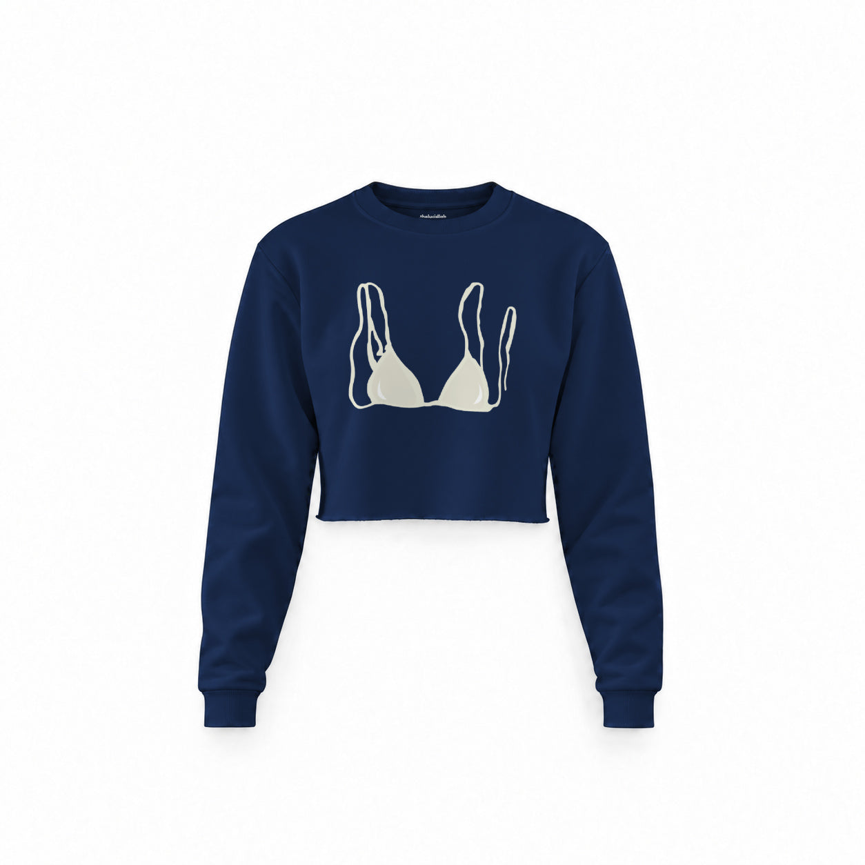 White Bikini Crop Sweatshirt — Lacivert — Ön baskı