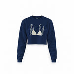 White Bikini Crop Sweatshirt — Lacivert — Ön baskı