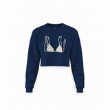 White Bikini Crop Sweatshirt — Lacivert — Ön baskı