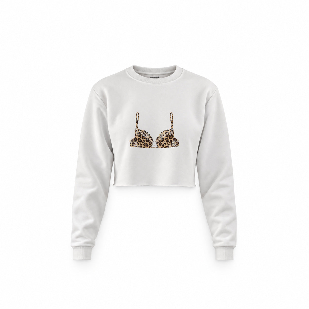 Noir Seduce – Leopard Crop Sweatshirt — Beyaz — Ön baskı
