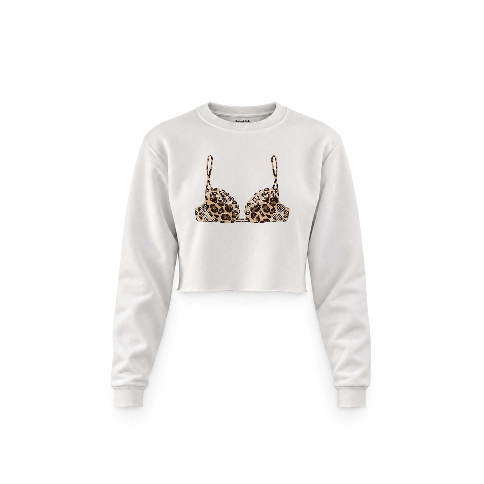 Noir Seduce – Leopard Crop Sweatshirt — Beyaz — Ön baskı