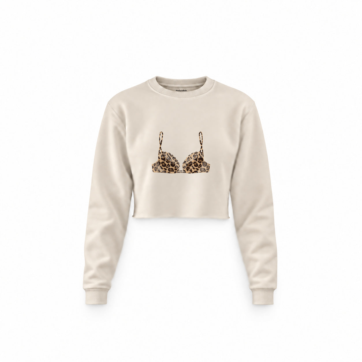 Noir Seduce – Leopard Crop Sweatshirt — Krem — Ön baskı