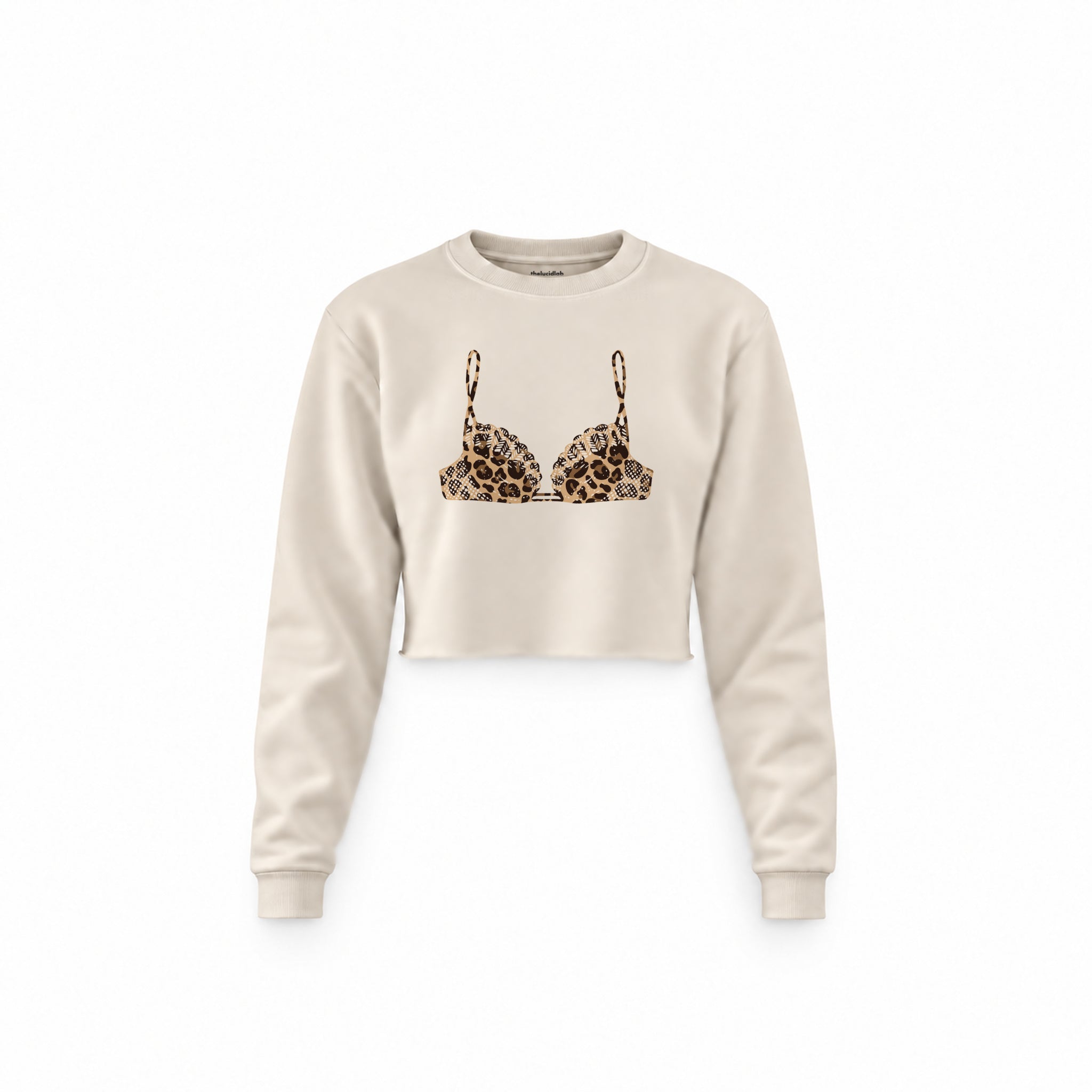 Noir Seduce – Leopard Crop Sweatshirt — Krem — Ön baskı