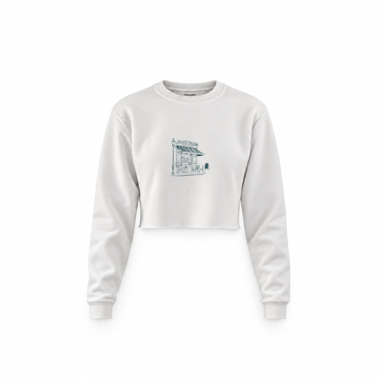 Café de Paris Crop Sweatshirt — Beyaz — Ön baskı
