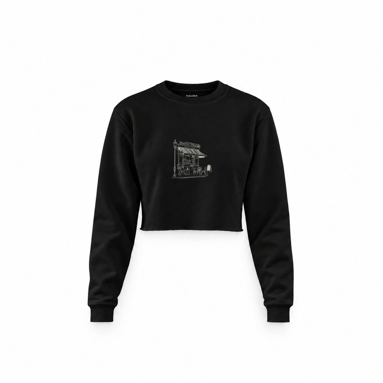 Café de Paris Crop Sweatshirt — Siyah — Ön baskı