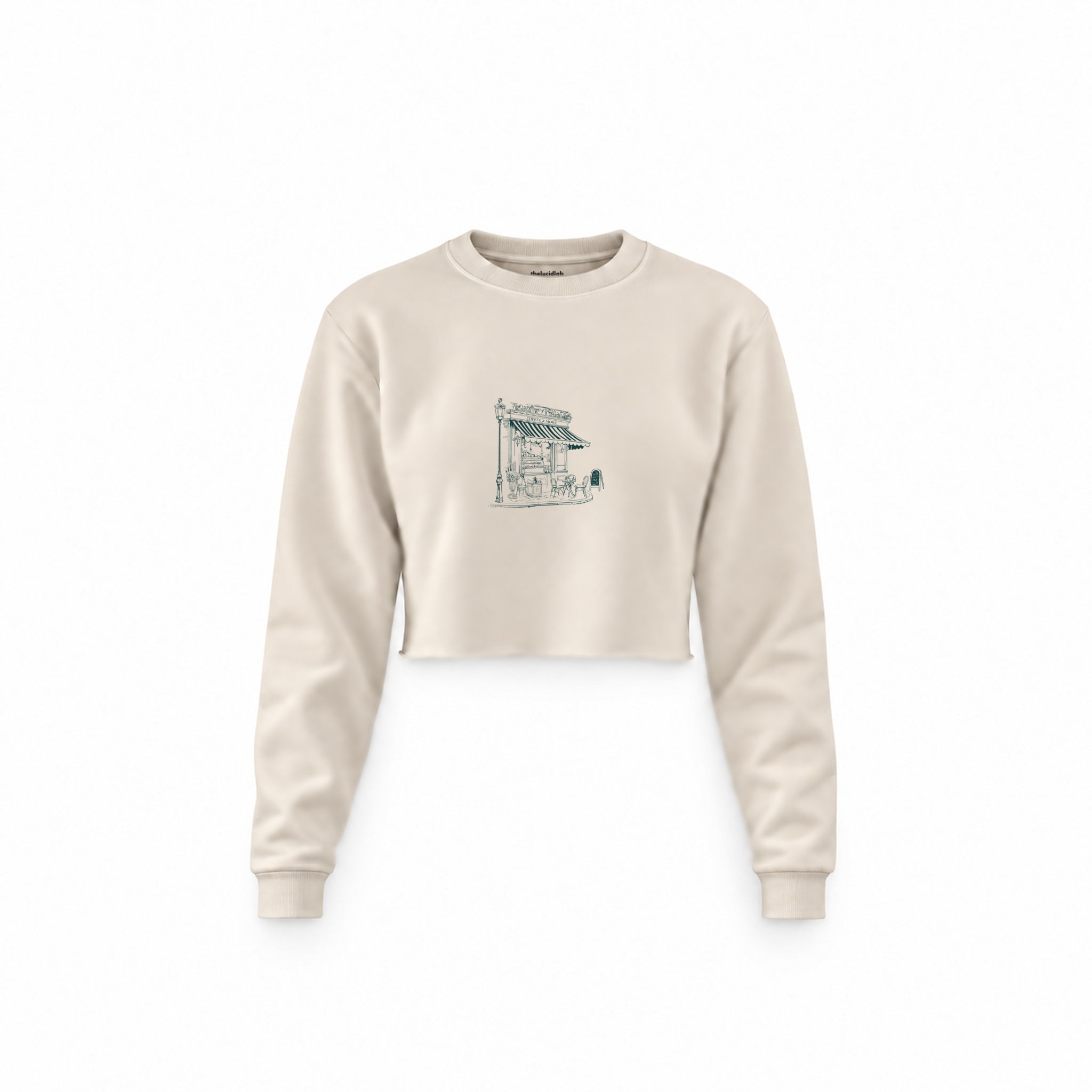 Café de Paris Crop Sweatshirt — Krem — Ön baskı
