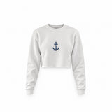 Sailor Crop Sweatshirt — Beyaz — Ön baskı