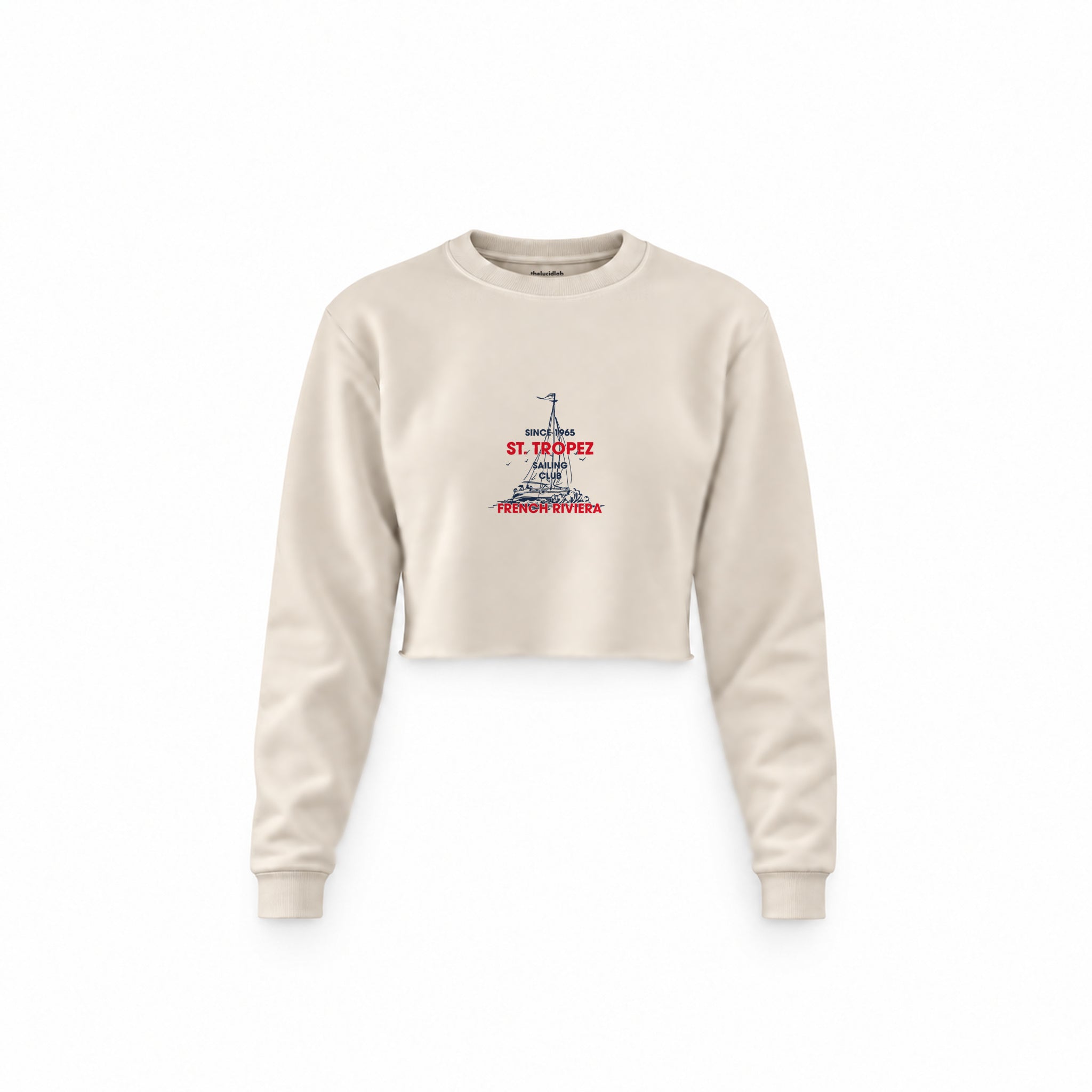 Saint Tropez Sailing Club Crop Sweatshirt — Krem — Ön baskı