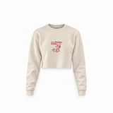 Slow Sunday Coffee Club Crop Sweatshirt — Krem — Ön baskı