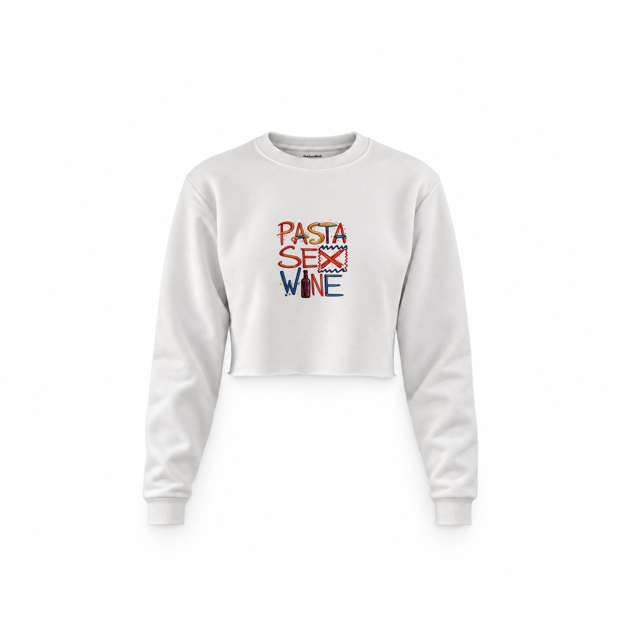 Pasta Sex Wine Crop Sweatshirt — Beyaz — Ön baskı