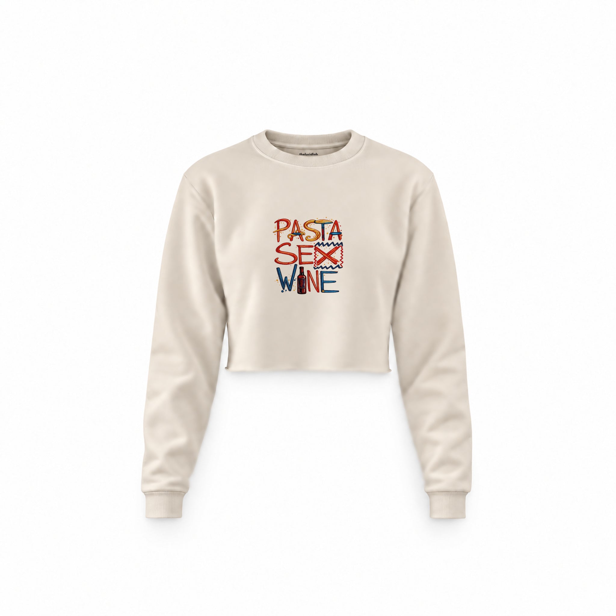 Pasta Sex Wine Crop Sweatshirt — Krem — Ön baskı