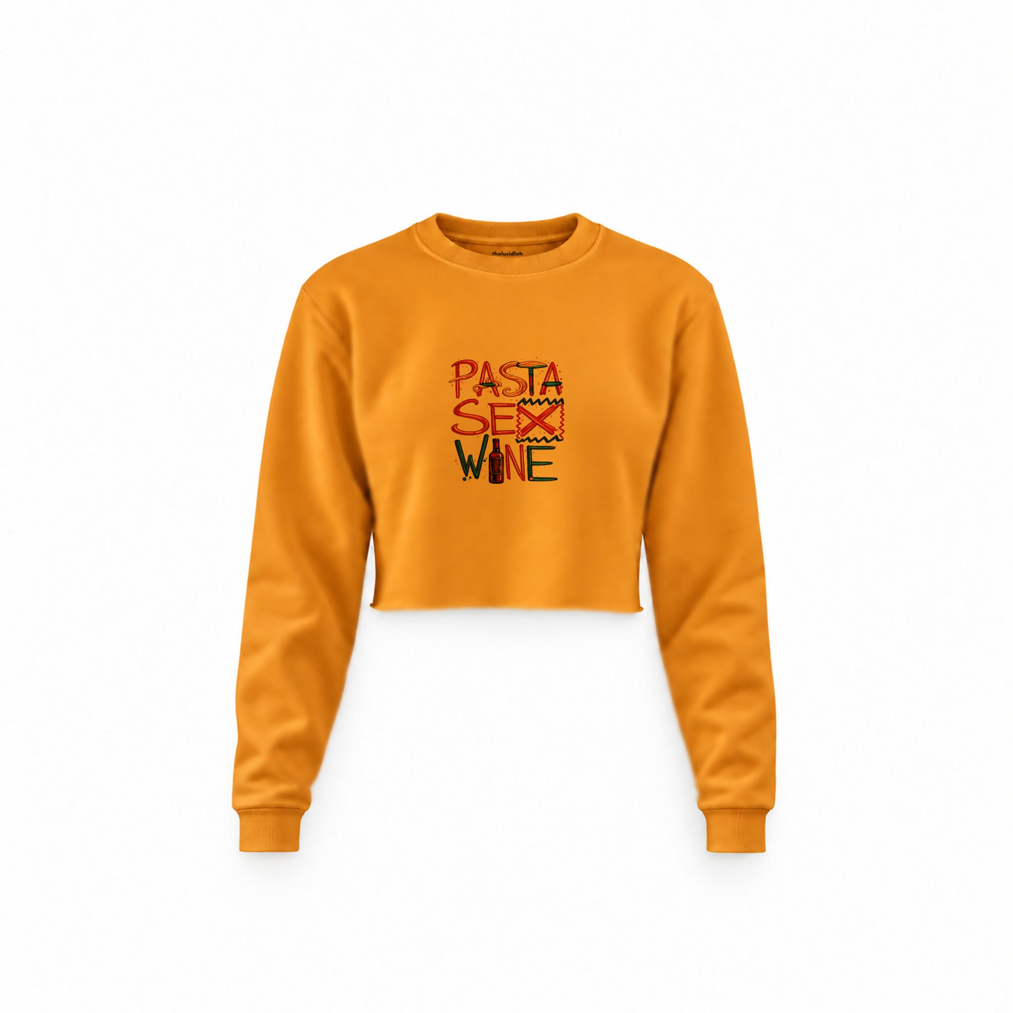 Pasta Sex Wine Crop Sweatshirt — Turuncu — Ön baskı