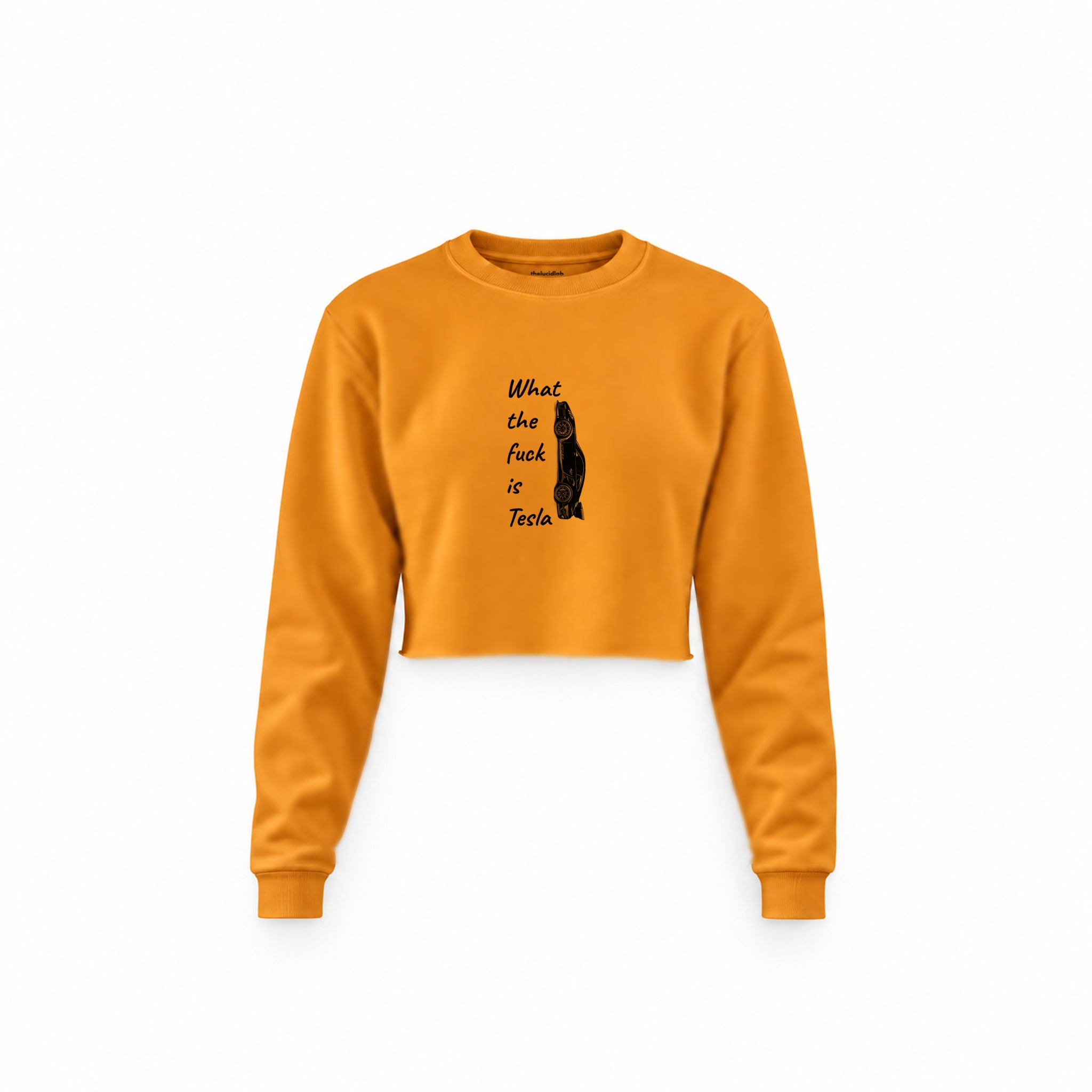 What The Fuck Is Tesla Crop Sweatshirt — Turuncu — Ön baskı