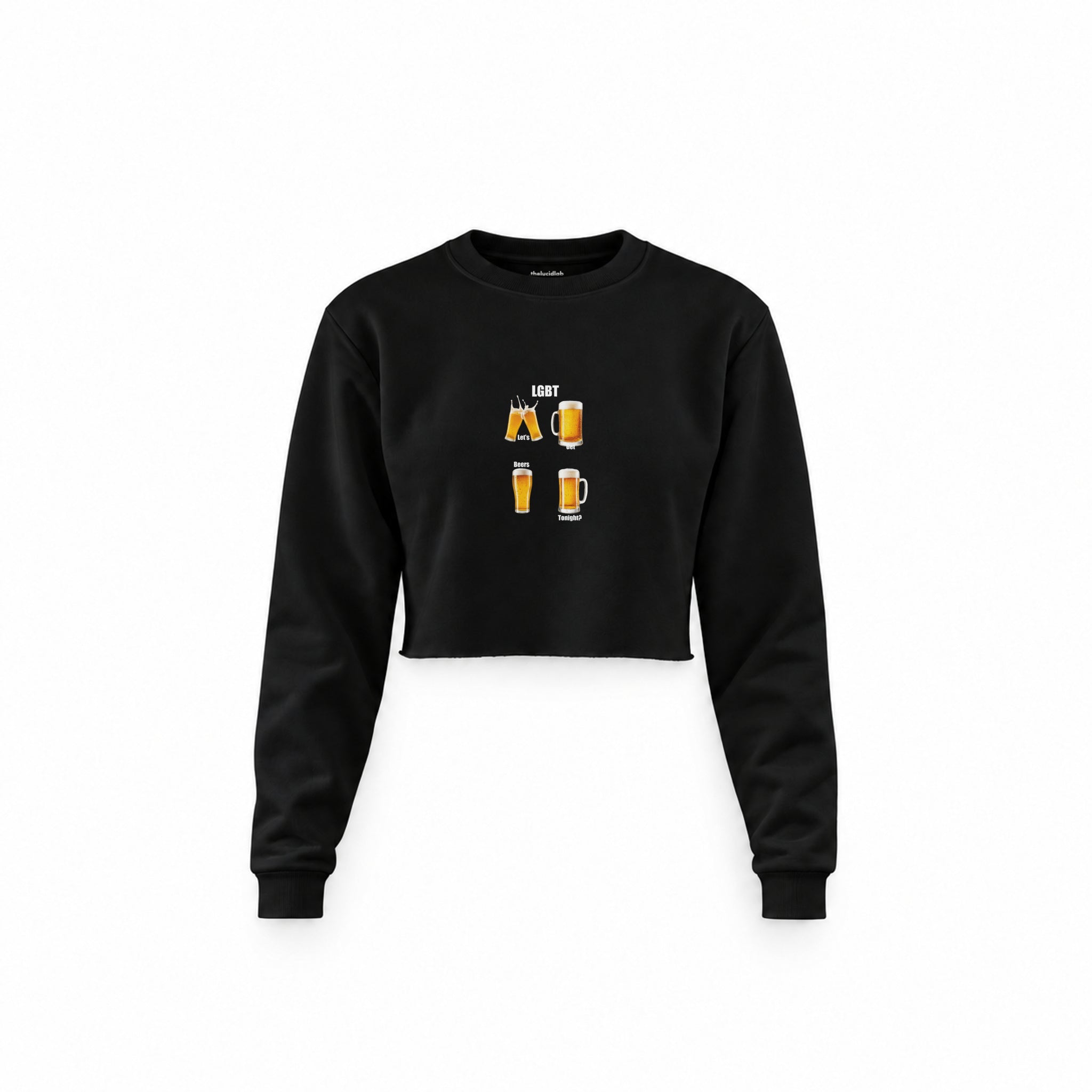 Lets Get Beers Tonight Crop Sweatshirt — Siyah — Ön baskı