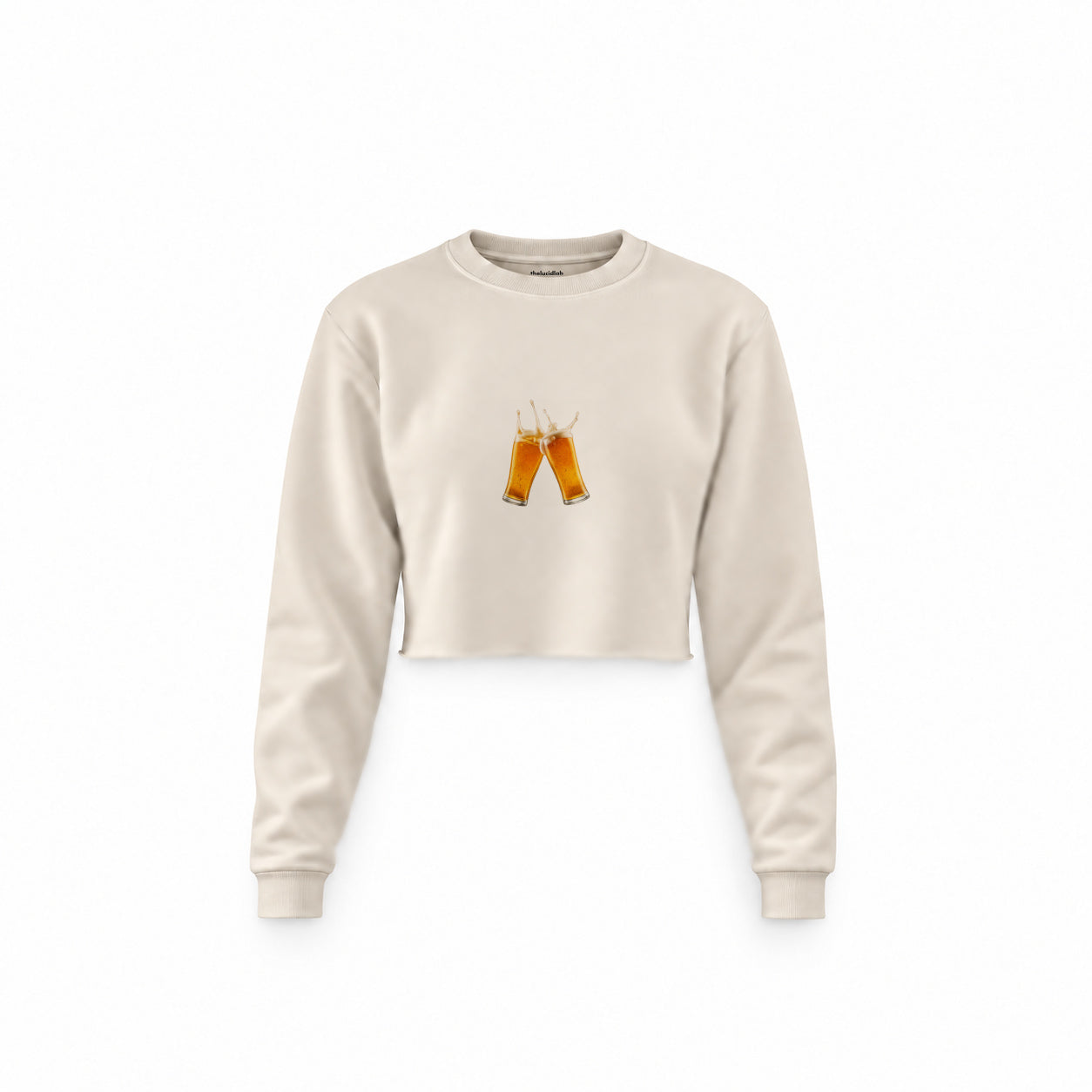 Lets Get Beers Tonight Crop Sweatshirt — Krem — Ön baskı