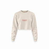 Go Find Less Crop Sweatshirt — Krem — Ön baskı