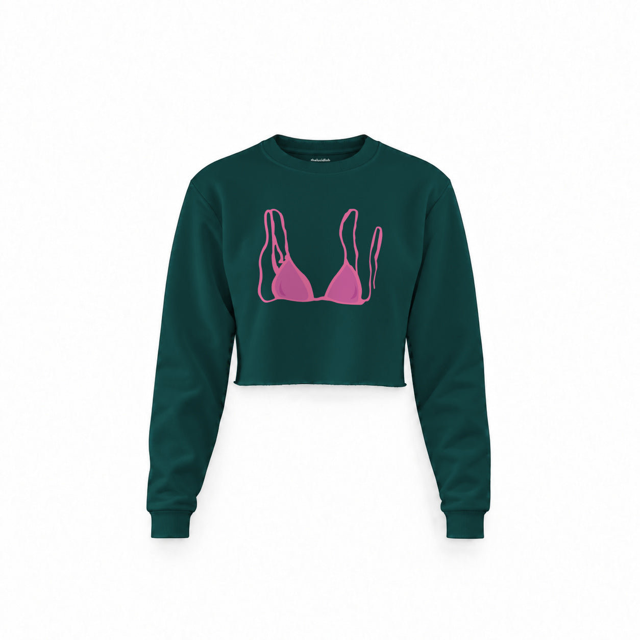 Pink Bikini Crop Sweatshirt — Koyu Yeşil — Ön baskı