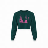 Pink Bikini Crop Sweatshirt — Koyu Yeşil — Ön baskı